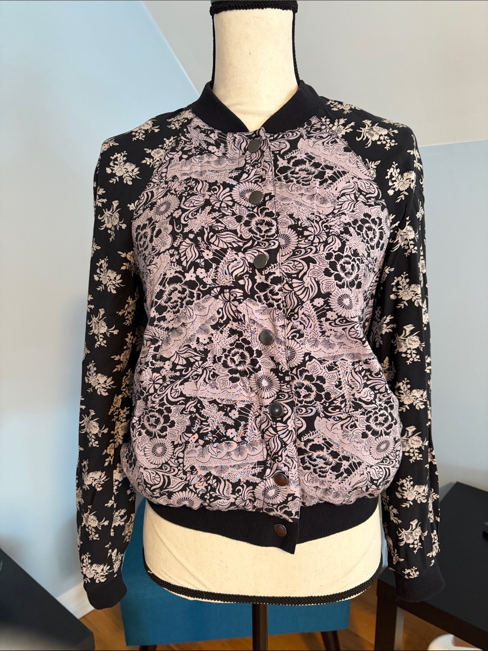 Free People Black & Purple Lightweight Bomber-Style Jacket
